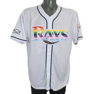 Tampa Bay Rays Gay Pride Rainbow Promotional SGA White Jersey XL